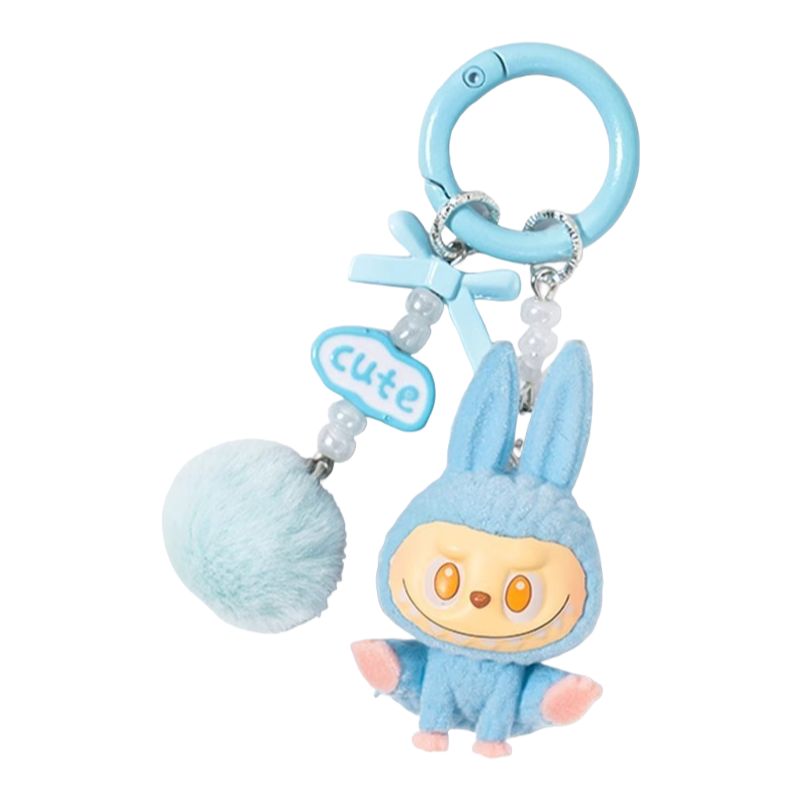 Flocked Labubu Yoga Figure Keychain – Cute Cartoon Phone Charm & Bag Accessory