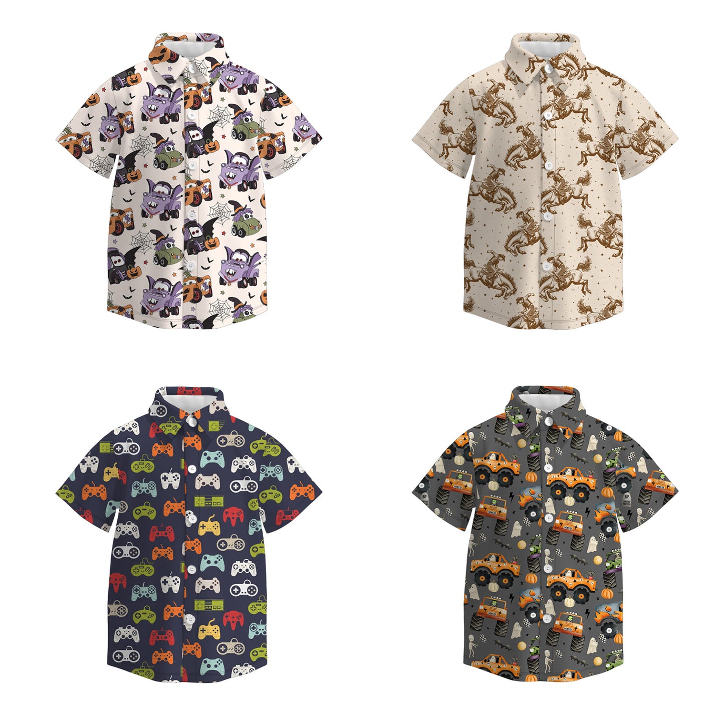 Boys Halloween Fall Print Button-up Short Sleeves Polo Shirt