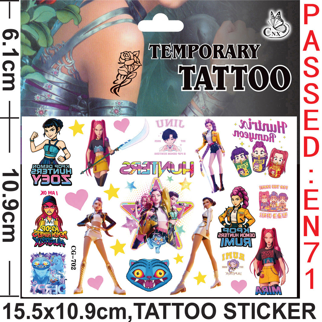 K-Pop Demon Hunters Cartoon Temporary Tattoo Stickers for Kids, Boys & Girls Water Transfer Tattoos