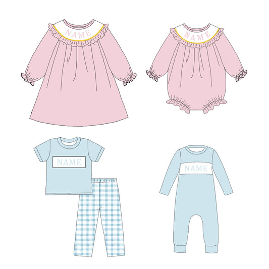 Kids Christmas Pink Blue Smocked Collection Custom Name Holiday Outfits