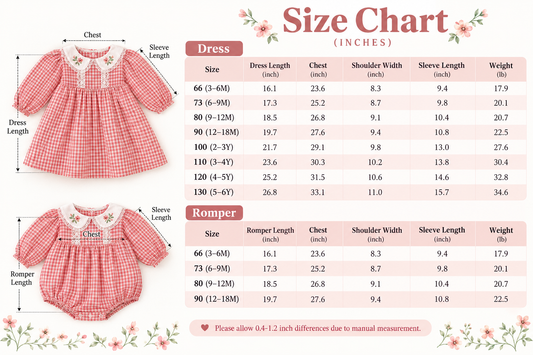 Girls Red Gingham Embroidered Dress & Baby Romper – Spring Cotton Sister Matching Outfit