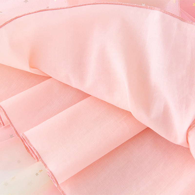 Children Bow Detail Smocked Tulle Strapless Puffy Party Dress