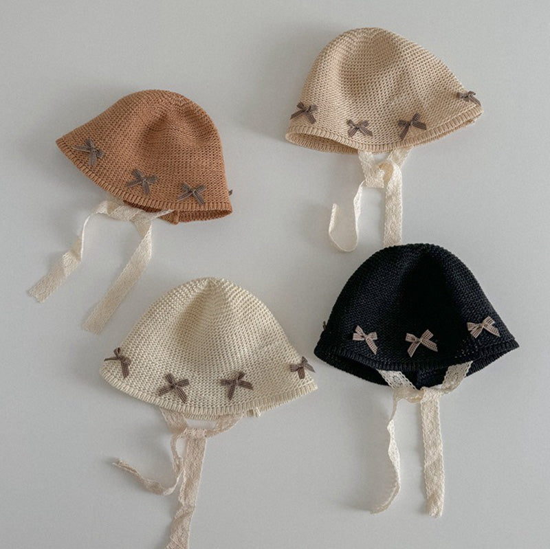 Kids Lace Bow Tie Sun Hat Summer Beach Fisherman Cap