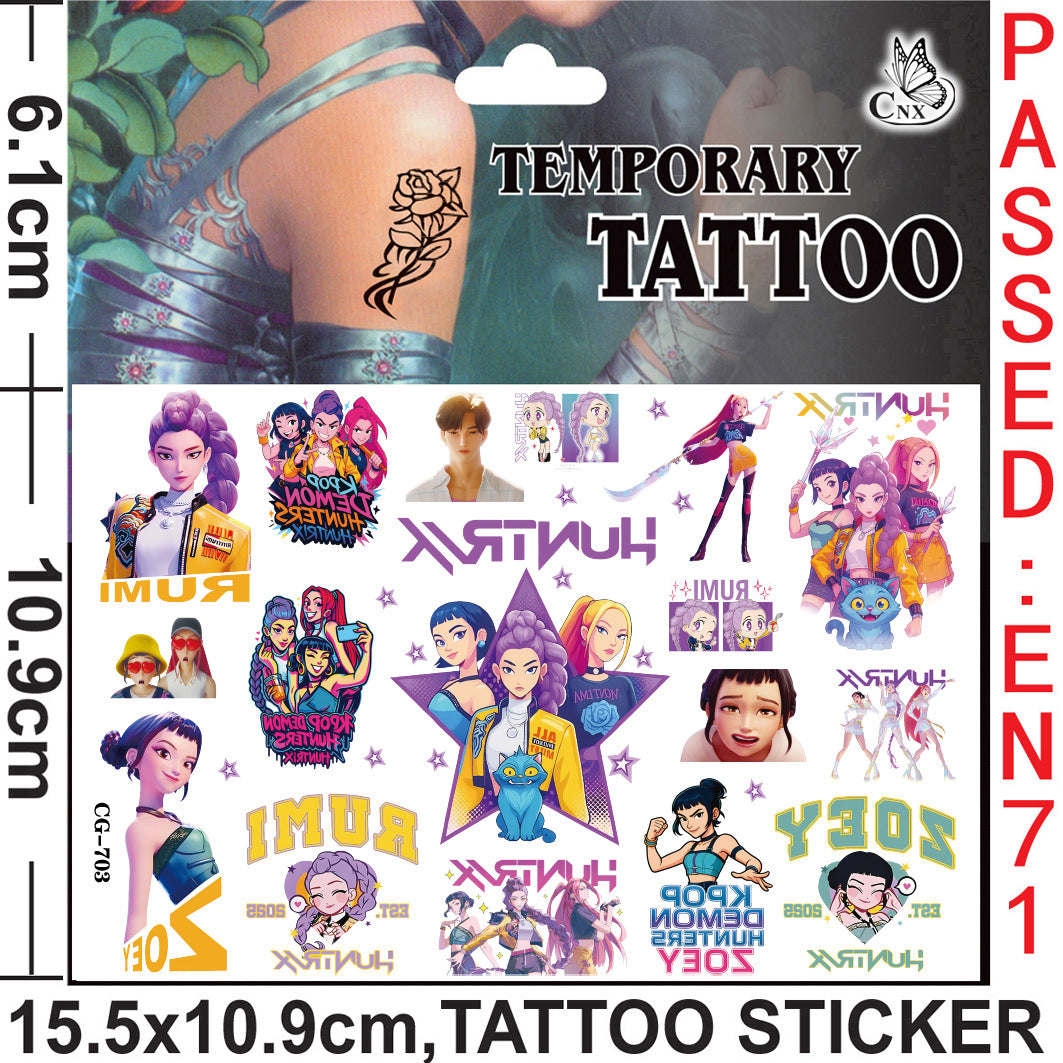 K-Pop Demon Hunters Cartoon Temporary Tattoo Stickers for Kids, Boys & Girls Water Transfer Tattoos