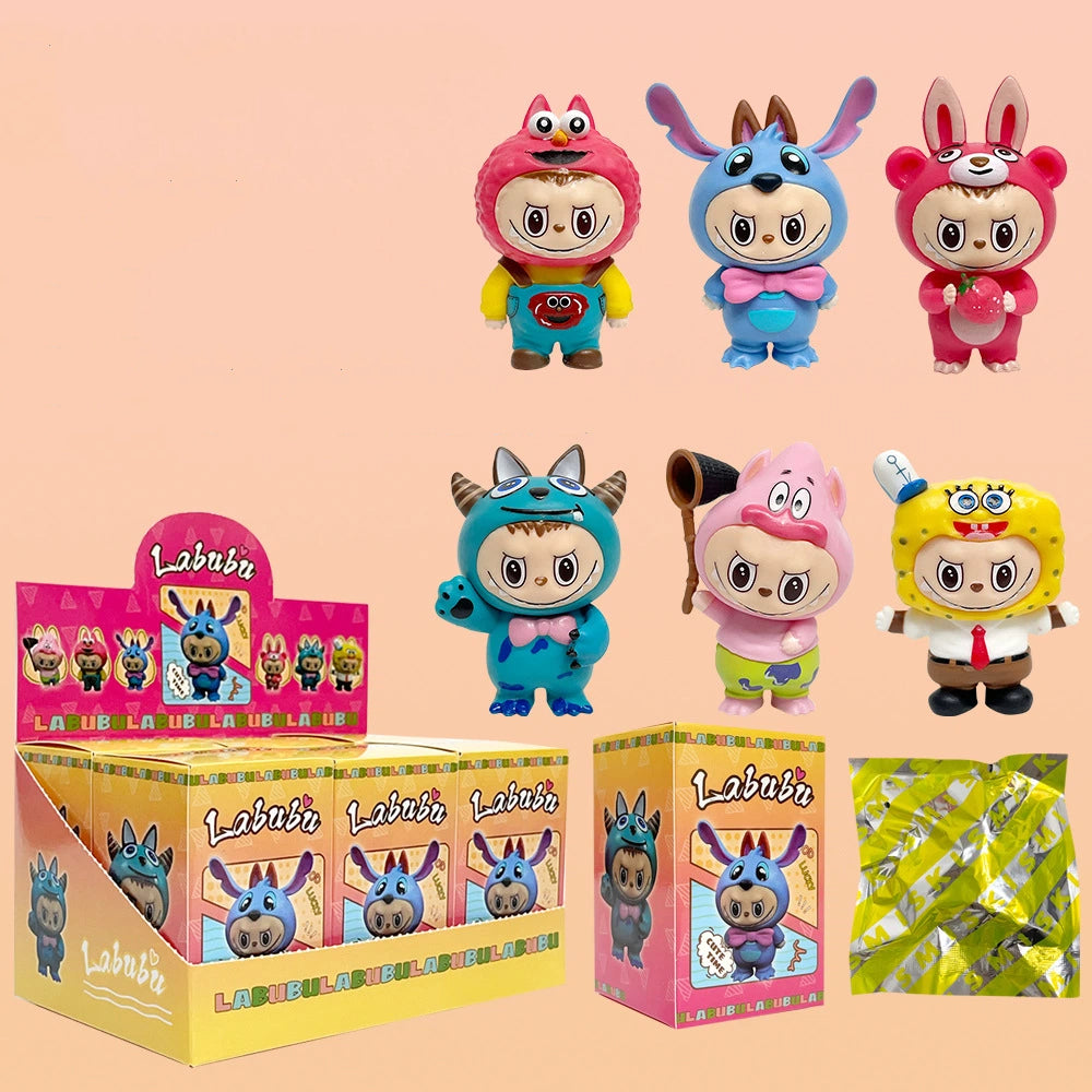 Labubu Yoga Flocked Vinyl Figure Collectible Toy Blind Box Surprise Trendy Desk Decor 6Pcs