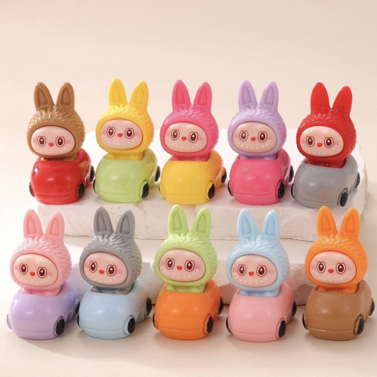 Labubu Flocked Glow-in-the-Dark Mini Figurine Car Decoration DIY Collectible Toy Accessory