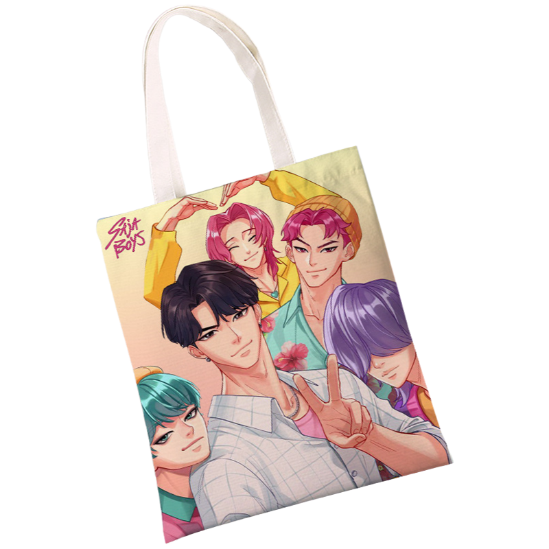 K-Pop Demon Hunters & Fansa Boy Group Double-Sided Printed Canvas Tote Bag, Large Capacity Shoulder Bag