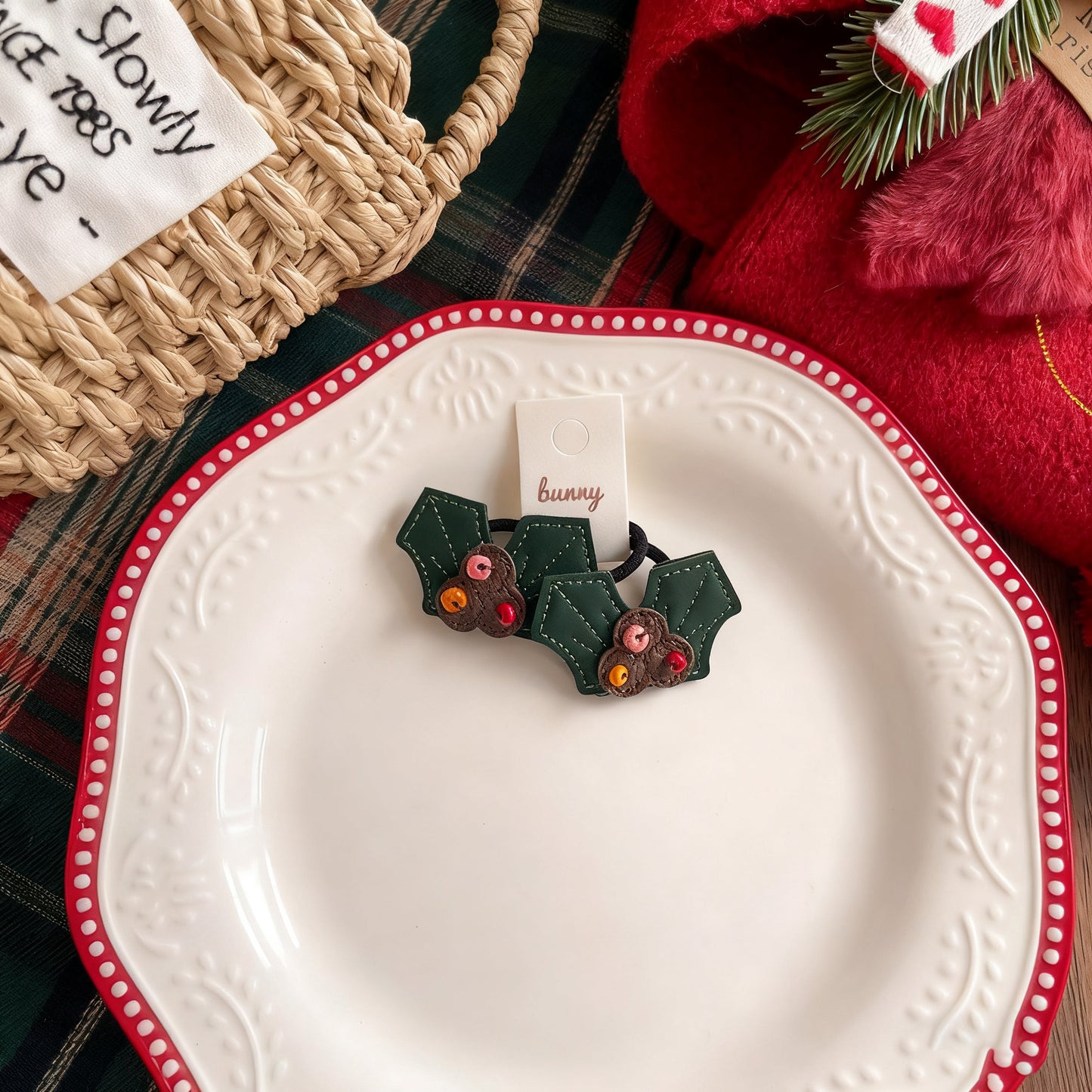 Christmas Leather Hair Clips and Hair Ties for Girls, Gingerbread Man & Snowman Baby Hair Accessories