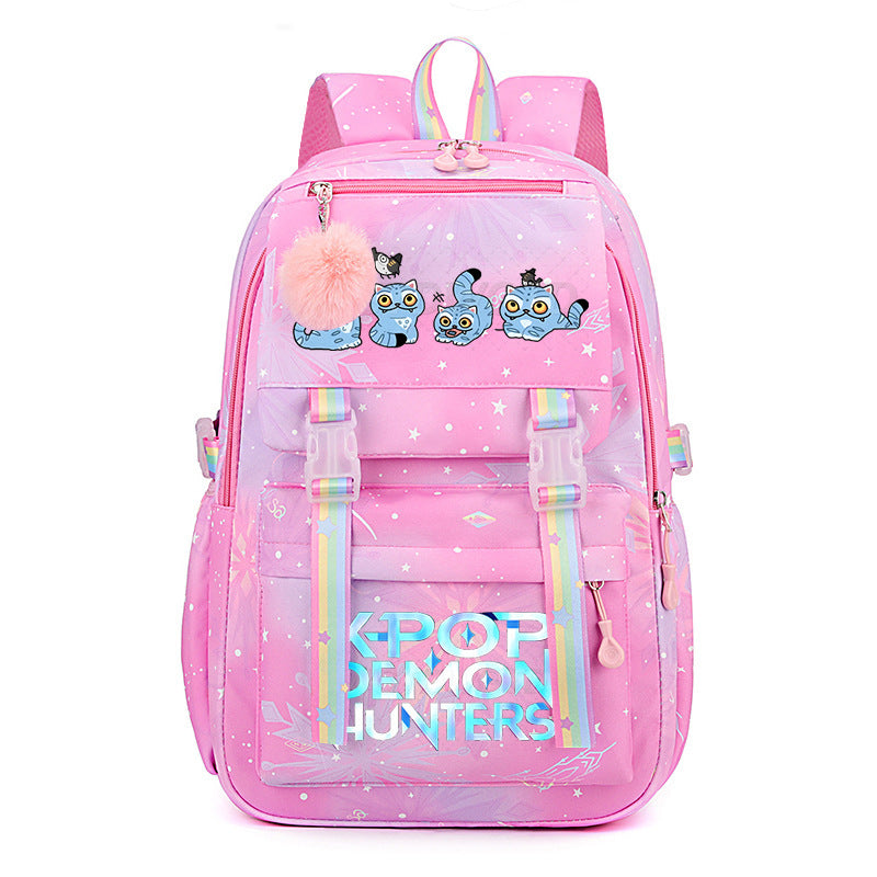 Kpop Demon Hunters Tiger Cartoon Backpack Rainbow Print Student School Bag