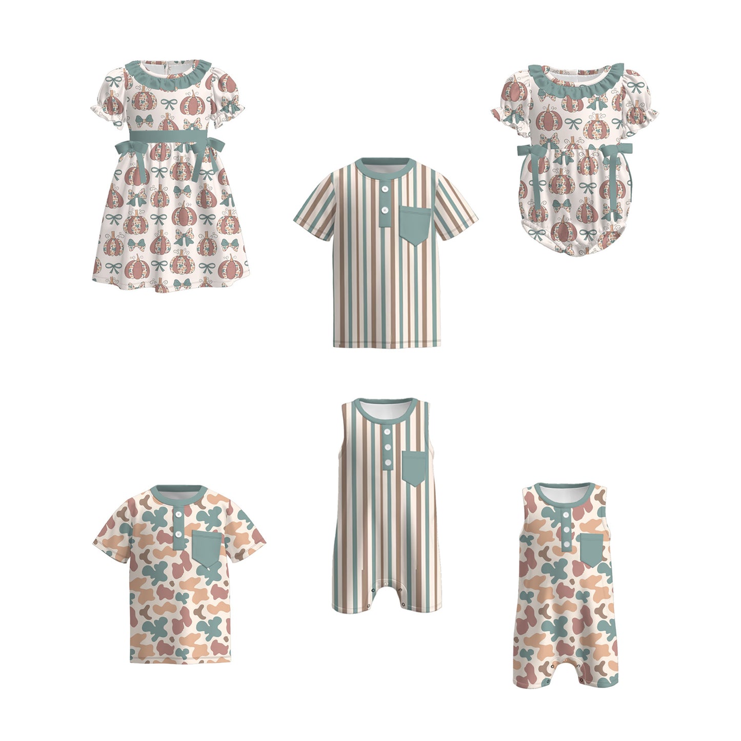 Kids Fall Autumn Pumpkin Striped Camo Dress Romper Top