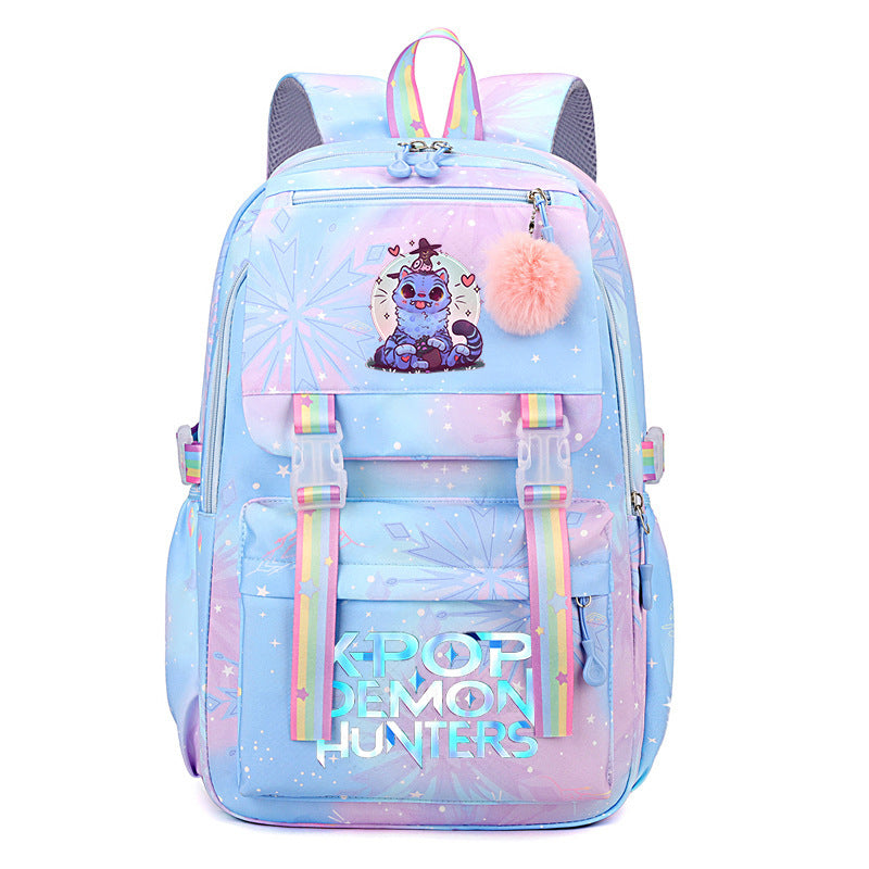 Kpop Demon Hunters Tiger Cartoon Backpack Rainbow Print Student School Bag