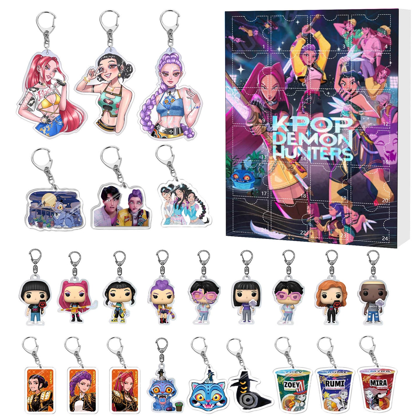 K-Pop Demon Hunters Christmas Advent Calendar Blind Box – Acrylic Car Keychain Ornament