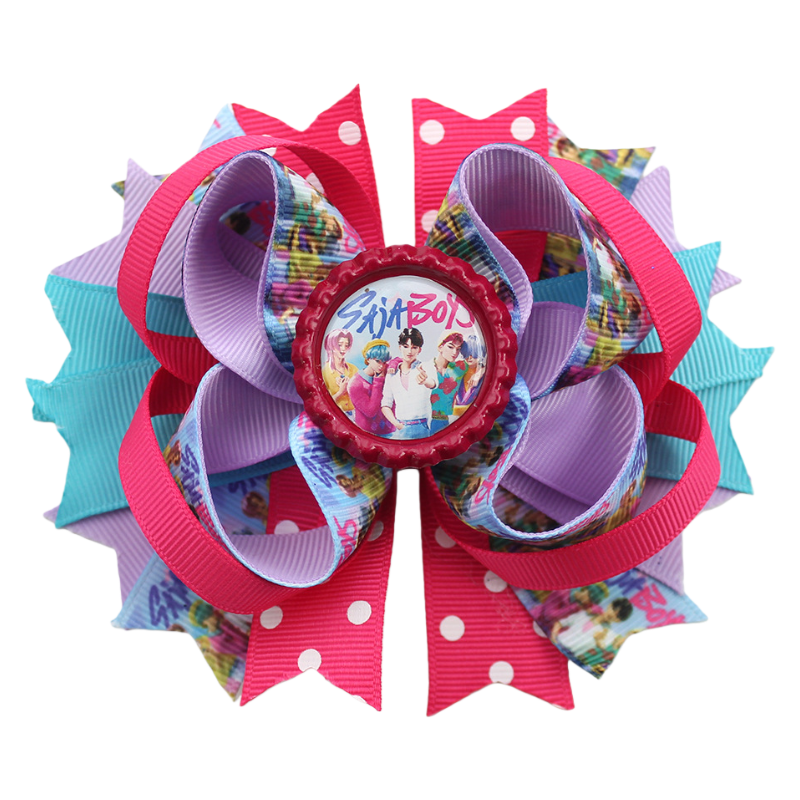 4.7-Inch K-Pop Demon Hunters Bow Hair Clip — Ribbed Ribbon Boutique Hair Accessory for Kids