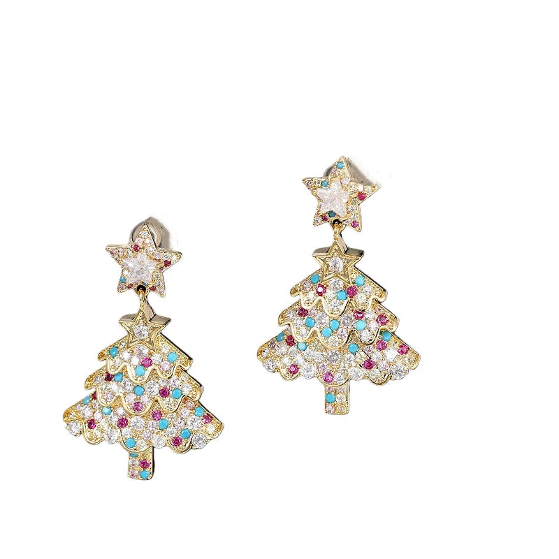 2025 Christmas New Design Velvet Bow Earrings Elegant Large Bow and Christmas Tree Festive Statement Earrings