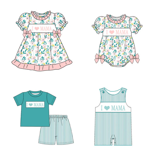 Mother's Day Summer Sibling Kids "I LOVE MAMA" Smocked Clothes