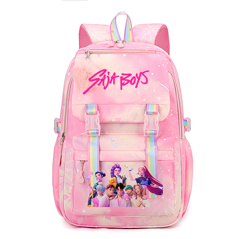 Kpop Demon Hunters Rainbow Print Backpack, Lightweight Student School Bag