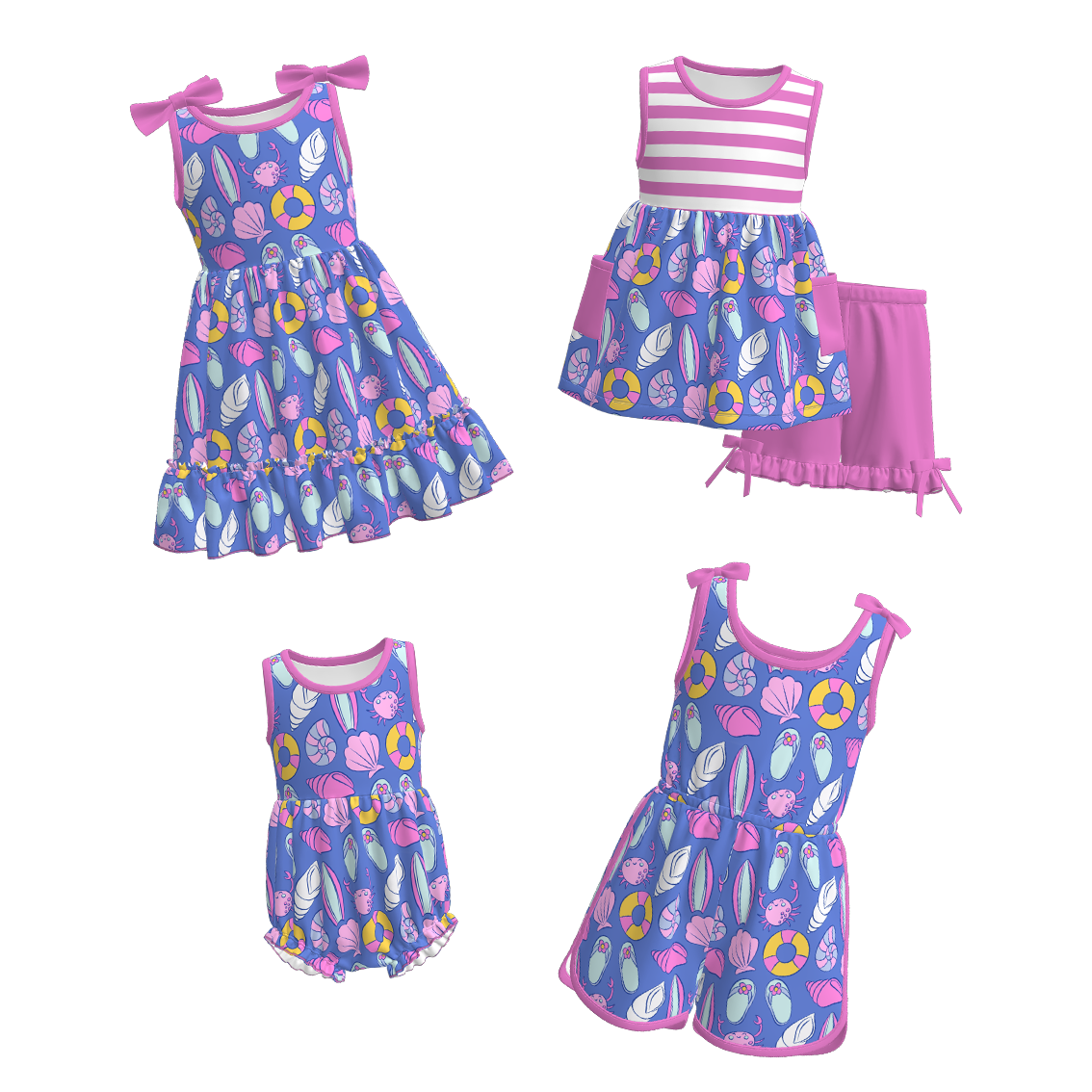 Siblings Girls Summer Sea Themed Matching Clothes
