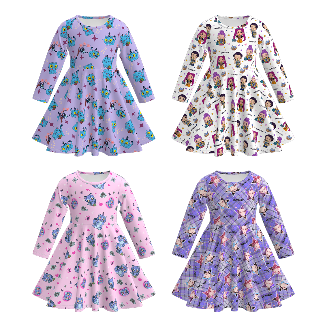 Girls Fall Kpop Demon Hunters Print Soft Twirl Dress