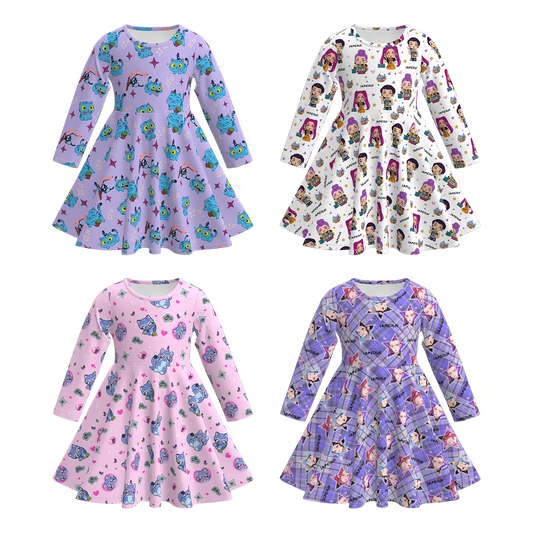 Girls Fall Kpop Demon Hunters Print Soft Twirl Dress