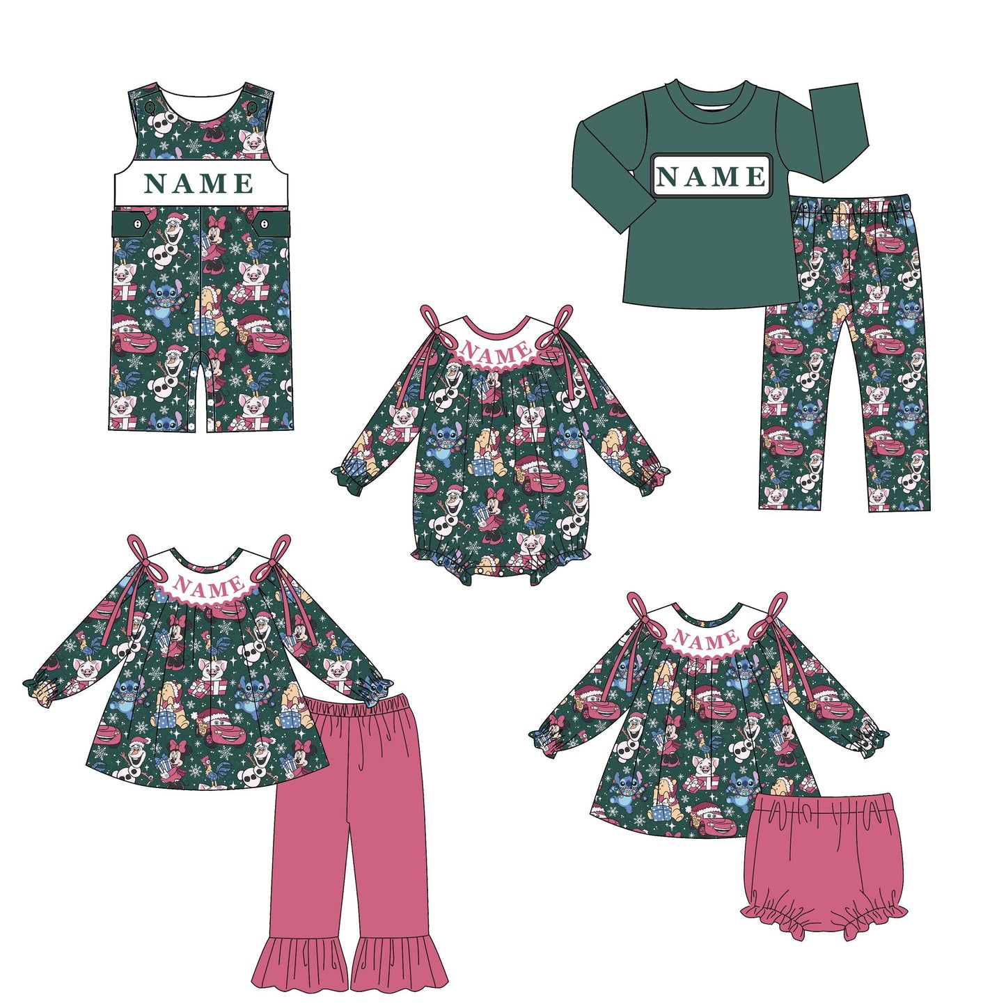 Christmas Smocked Snowman Outfit Collection – Custom Name Embroidery