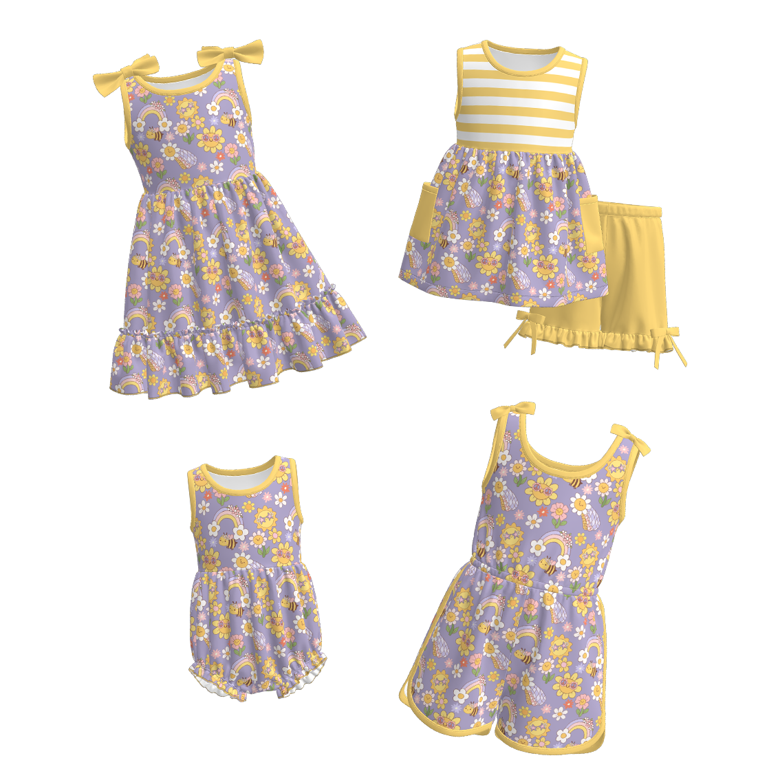 Siblings Girls Summer Yellow Grey FloralMatching Clothes