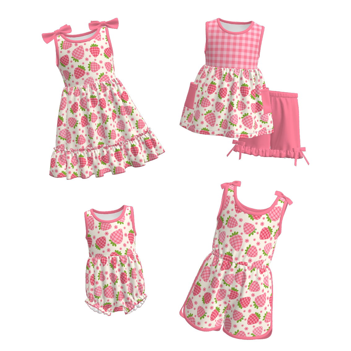 Siblings Girls Summer Strawberry Matching Clothes