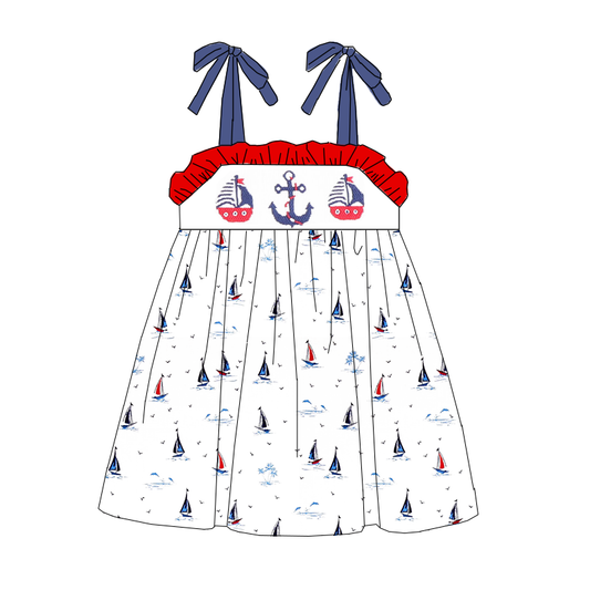 4th Of July Sibling Matching Red Blue Smocked Kids Clothes