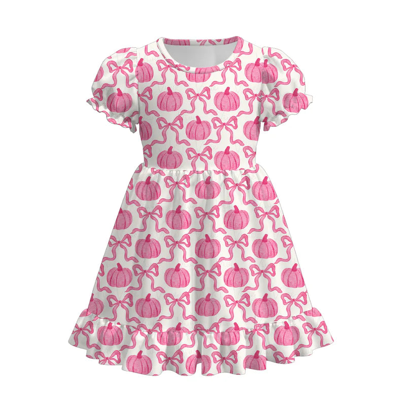 Toddler Girls Halloween Pink Bow Pumpkin Print Dress