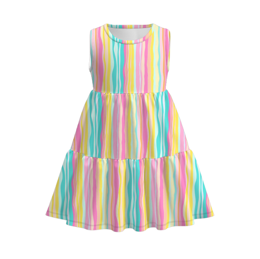 Girls Summer Rainbow Print Fashion Dress Bell Pant Set