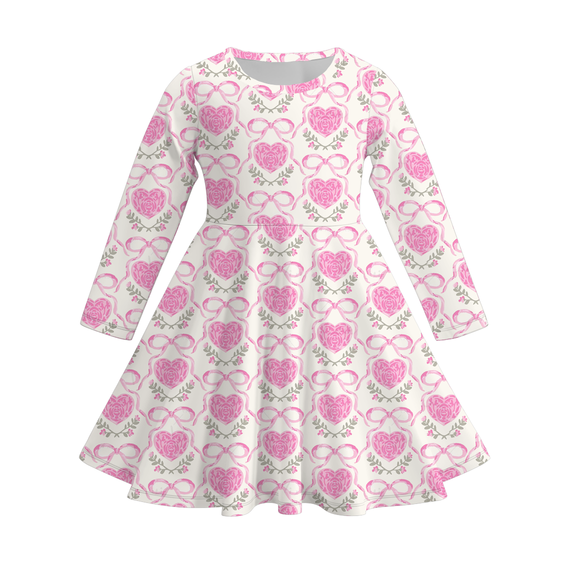Girls Spring Valentine's Day Heart Bow Twirl Dress
