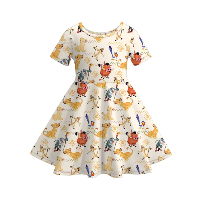 Girls Summer Cute Animal Cartoon Print Twirl Dress