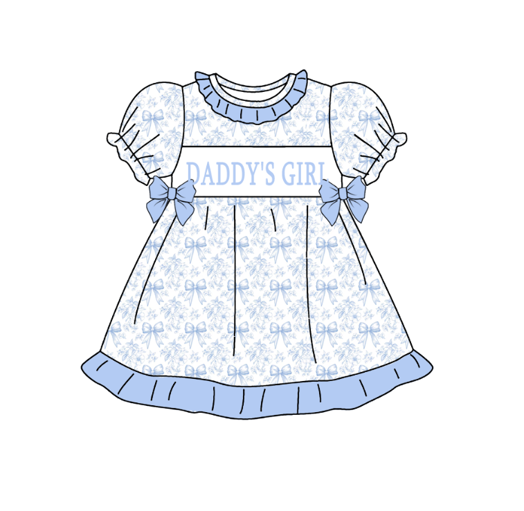 Father's Day Girls "DADDY'S GIRL" Smocked Blue Bow Dress