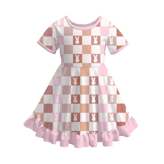 Spring Girls Easter Bunny Floral Chick Pattern Ruffles Dress