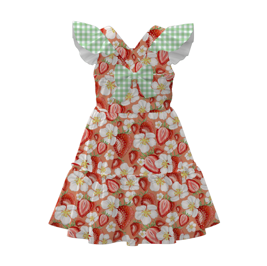 Summer Girls Floral Bunny Lemon Balloon Print Bow Dress