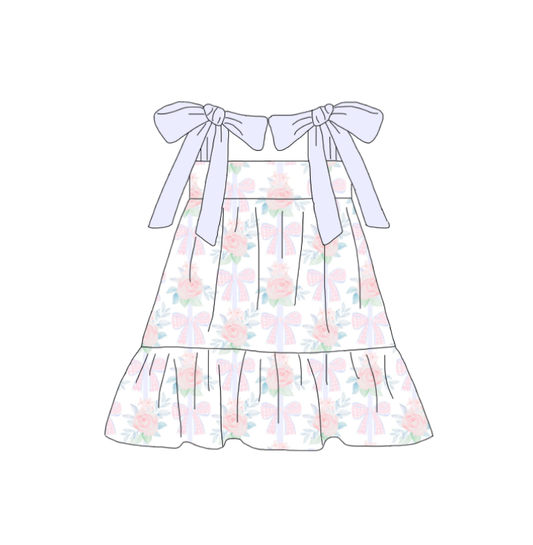Girls Lavender Bow Floral Matching Dress Outfit Rubble Set
