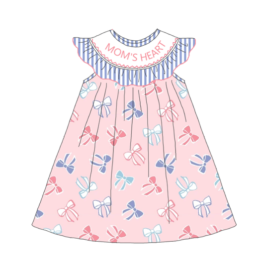 Girls Summer "MOM'S HEART"Floral Smocked Matching Clothes