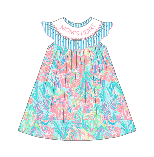 Girls Summer "MOMMY'S HEART"Floral Smocked Matching Clothes