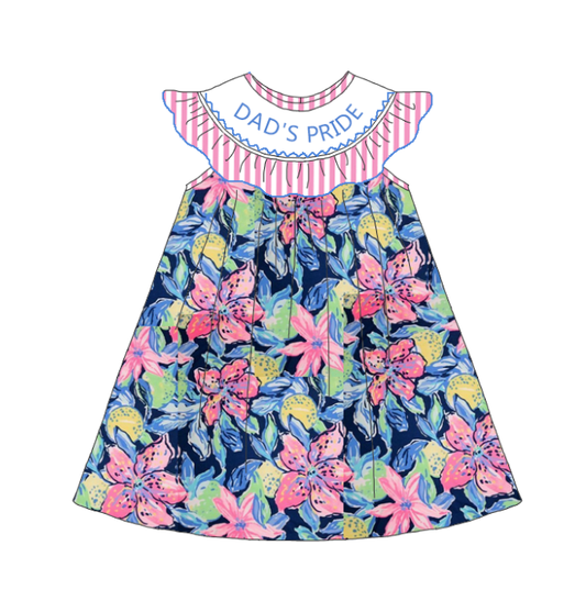 Girls Summer "DAD'S PRIDE"Floral Smocked Matching Clothes