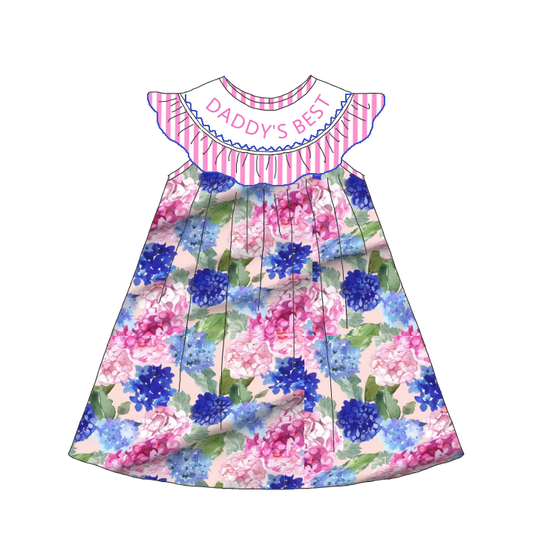 Girls Summer "DADDY'S BEST"Floral Smocked Matching Clothes
