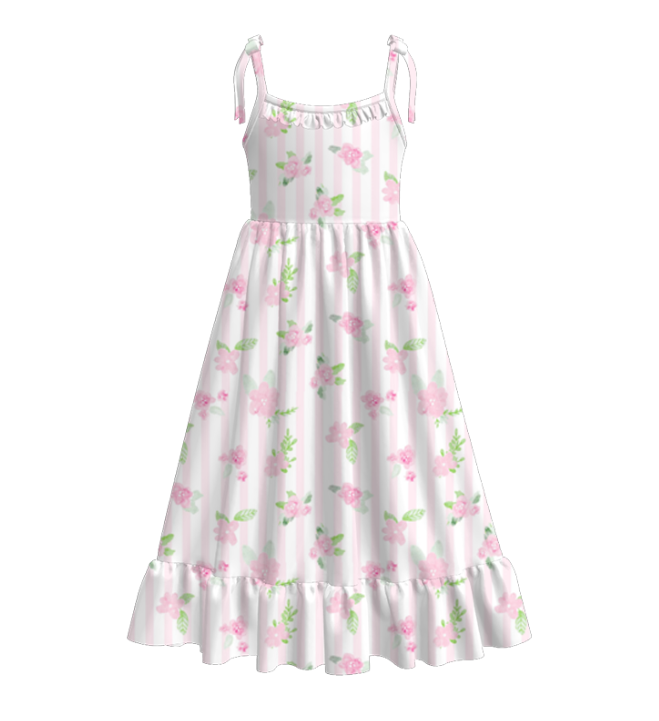 Mommy and Me Pink Green Floral Patchwork Slip Dress