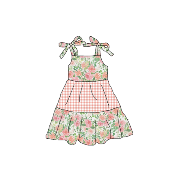 Mommy and Me Floral Pink Plaid Patchwork Slip Dress