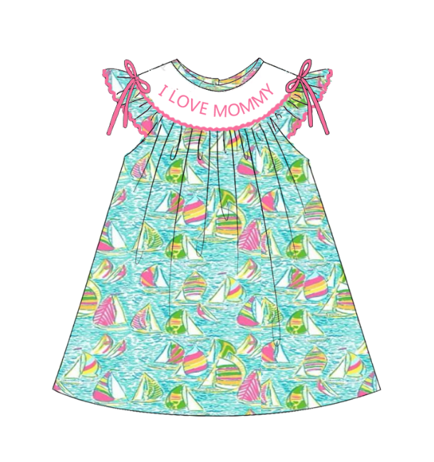Kids "I LOVE MOMMY" Embroidered Smocked Matching Clothes