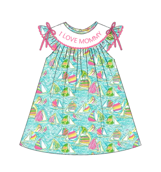 Kids "I LOVE MOMMY" Embroidered Smocked Matching Clothes