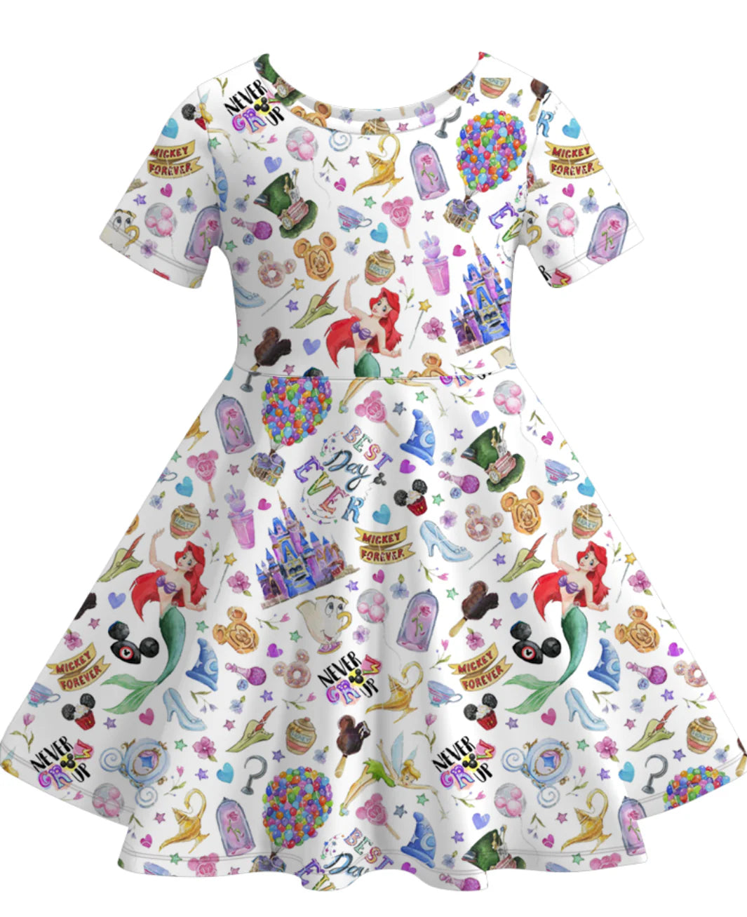 Girls Summer Fall Cartoon Cute Print Twirl Dress