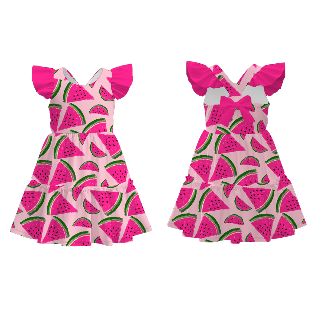 Girls Summer Watermelon Hot Pink Soft Milk Silk Dress