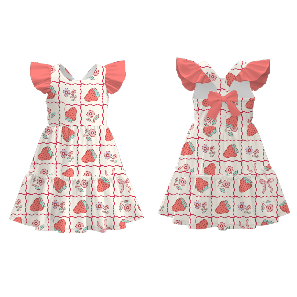 Girls Summer Strawberry Floral Soft Milk Silk Dress