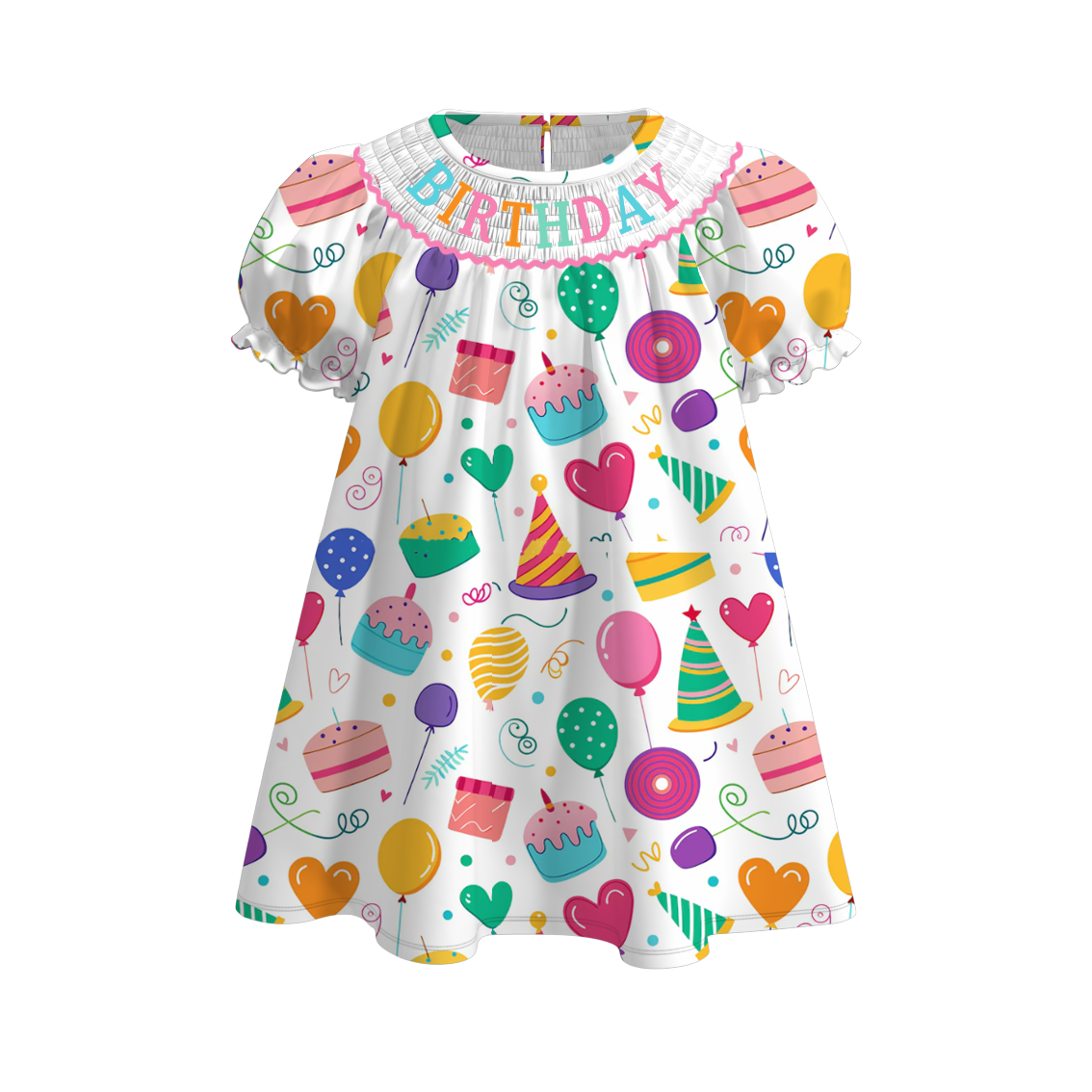 Girls Birthday Themed Smocked Embroidered Dress