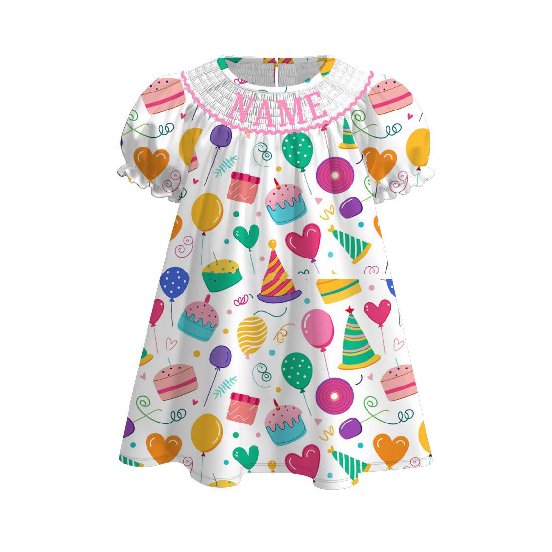 Girls Summer Birthday Custom Name Smocked Embroidered Dress