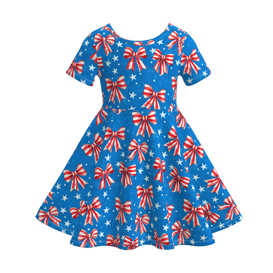 Girls July 4th Red Blue Bow Twirl Dress
