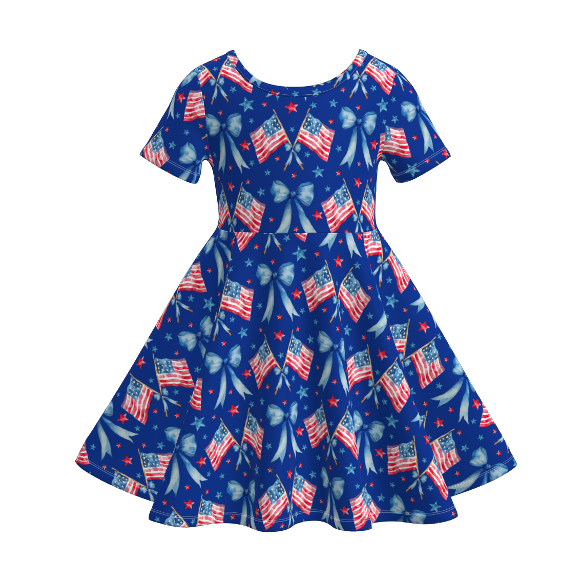 Girls July 4th Red Blue Flag Patriotic Dat Twirl Dress